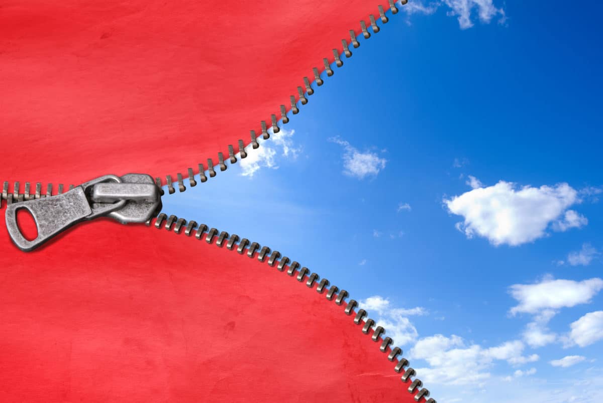 Illustration showing a zipper with blue skies when unzipped.