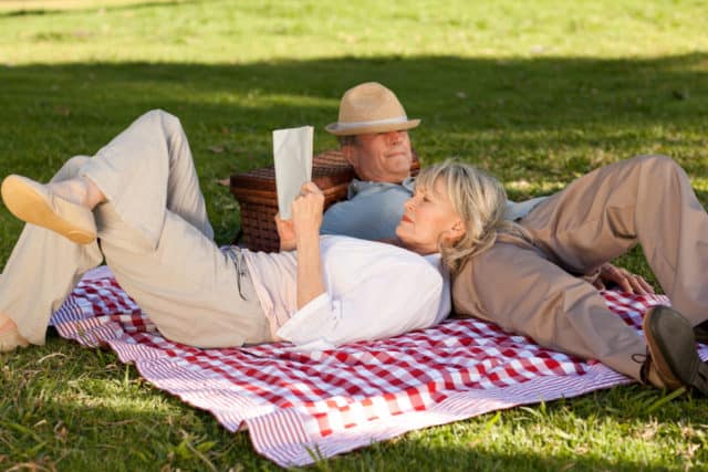 Retired couple enjoying a picnic